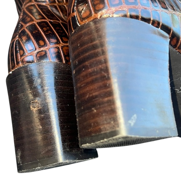 Y2K Vintage Genuine Leather Crocodile Belted Heeled Knee High Boots - Picture 6 of 11